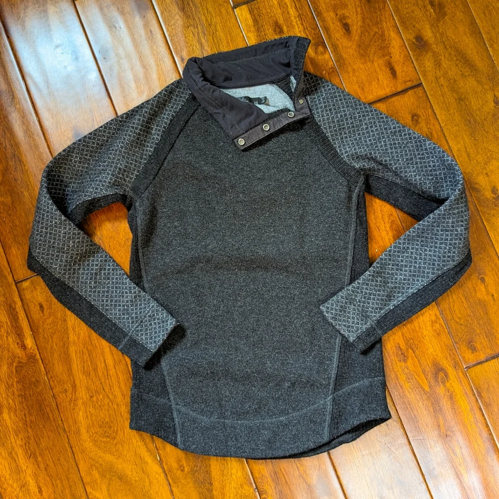 PrAna Women's Brandie Sweater Charcoal Grey Heather Wool Blend - Picture 2 of 6